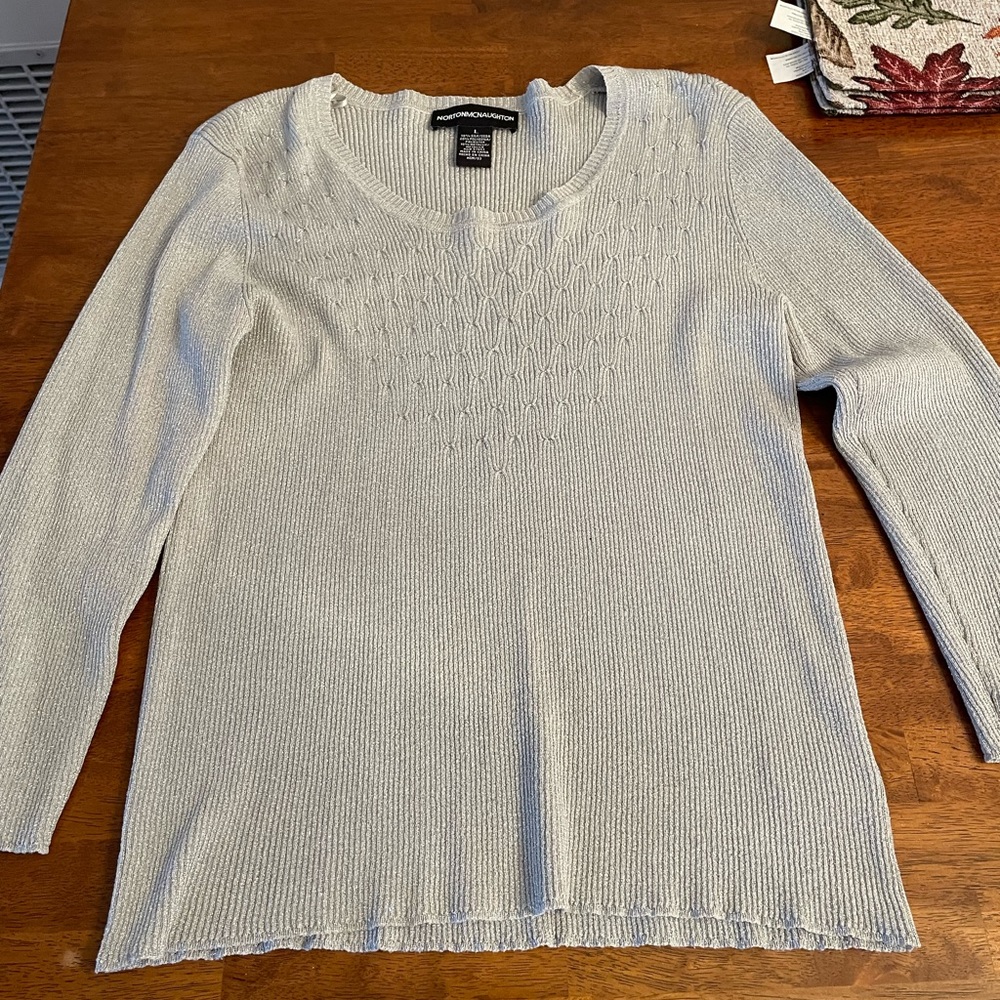 Norton McNaugton Women’s Sparkly Silver Silk Blend Sweater Size Large